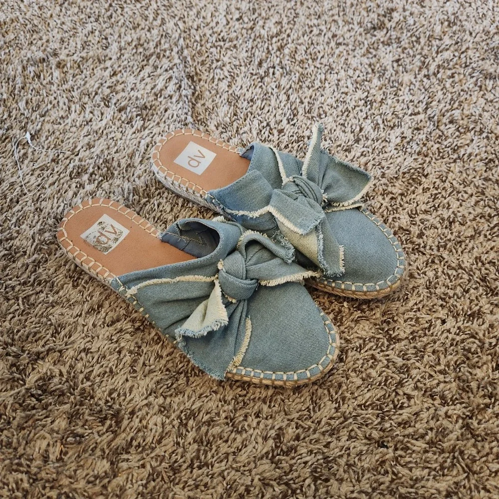 DV by Dolce Vita Denim Bow Espadrille Mules Light Wash Blue Slides Womens 8